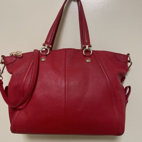 Coach Prairie True Red Pebbled Leather Convertible Chain Satchel Gold - Picture 10 of 16